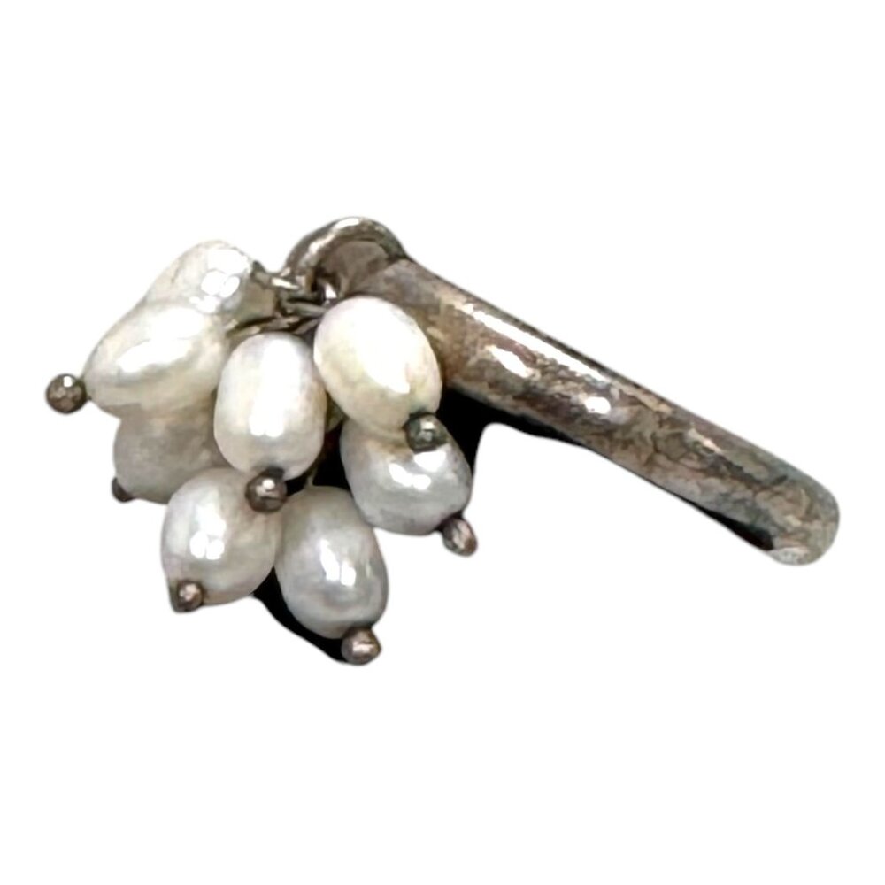 Vintage Silver Sterling Ring Cluster Of Faux Pearl Beads Women Size 6 Dangle